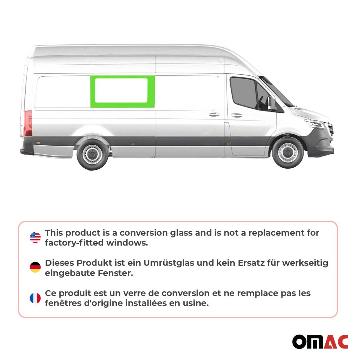 Mercedes Sprinter Middle Side Fixed Glass - Right - Omac - Galaxy (Sliding Door) - '11-'18